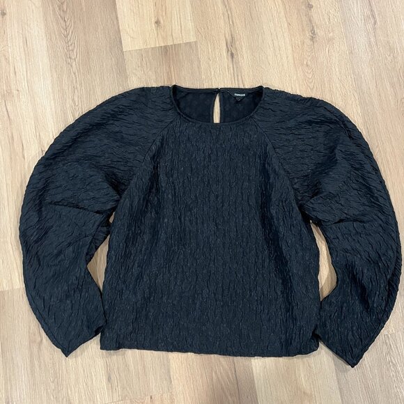 Express Black Jacquard Puff Sleeve Top Sweater Size Large - Picture 3 of 5